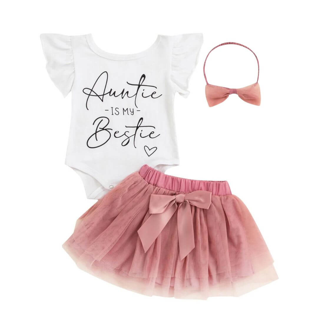 Auntie Is My Bestie Baby Outfit | Pink Skirt &amp; Romper Set - Lulu Babe