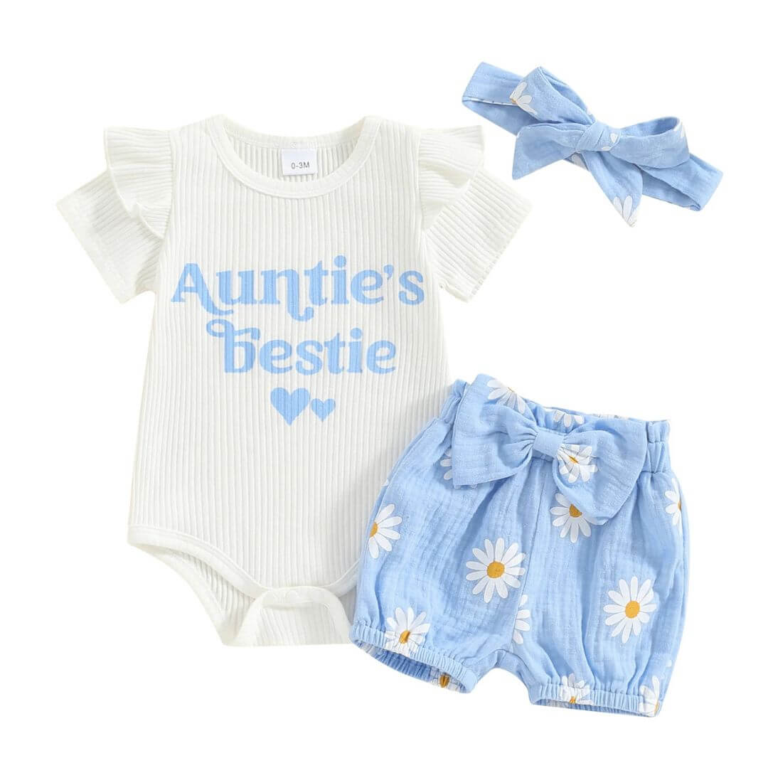 Auntie's Bestie Daisy Set | Stylish Onesie & Shorts Set - Lulu Babe
