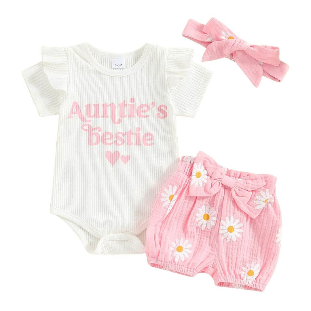 Auntie's Bestie Daisy Set | Stylish Onesie & Shorts Set - Lulu Babe