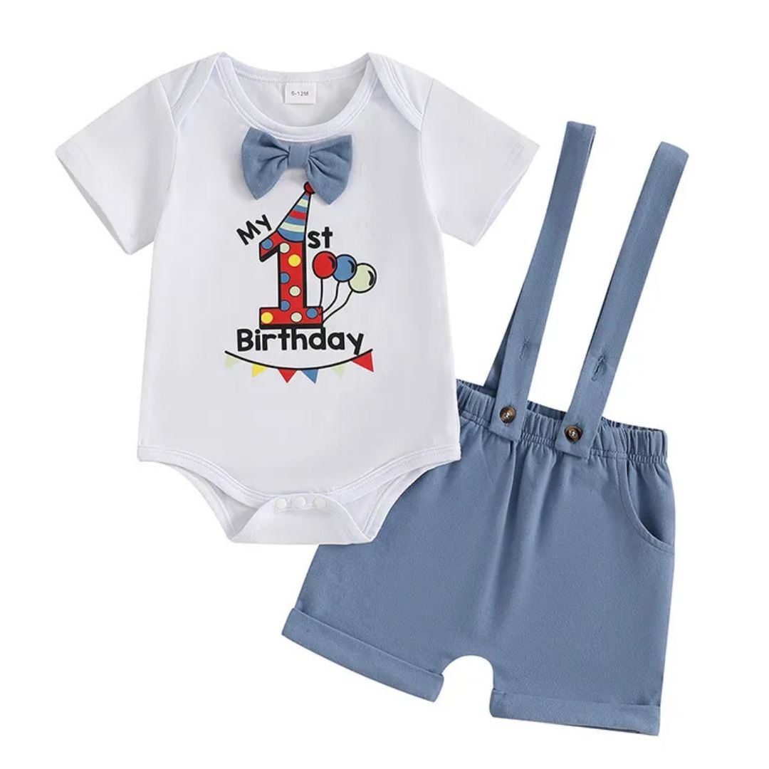 My 1st Birthday Suspender Set – Blue