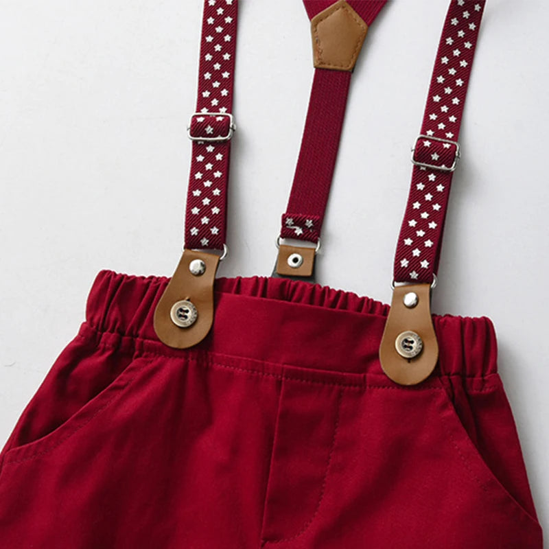 Close-up of suspenders from baby boy Dapper Red Suspenders Set