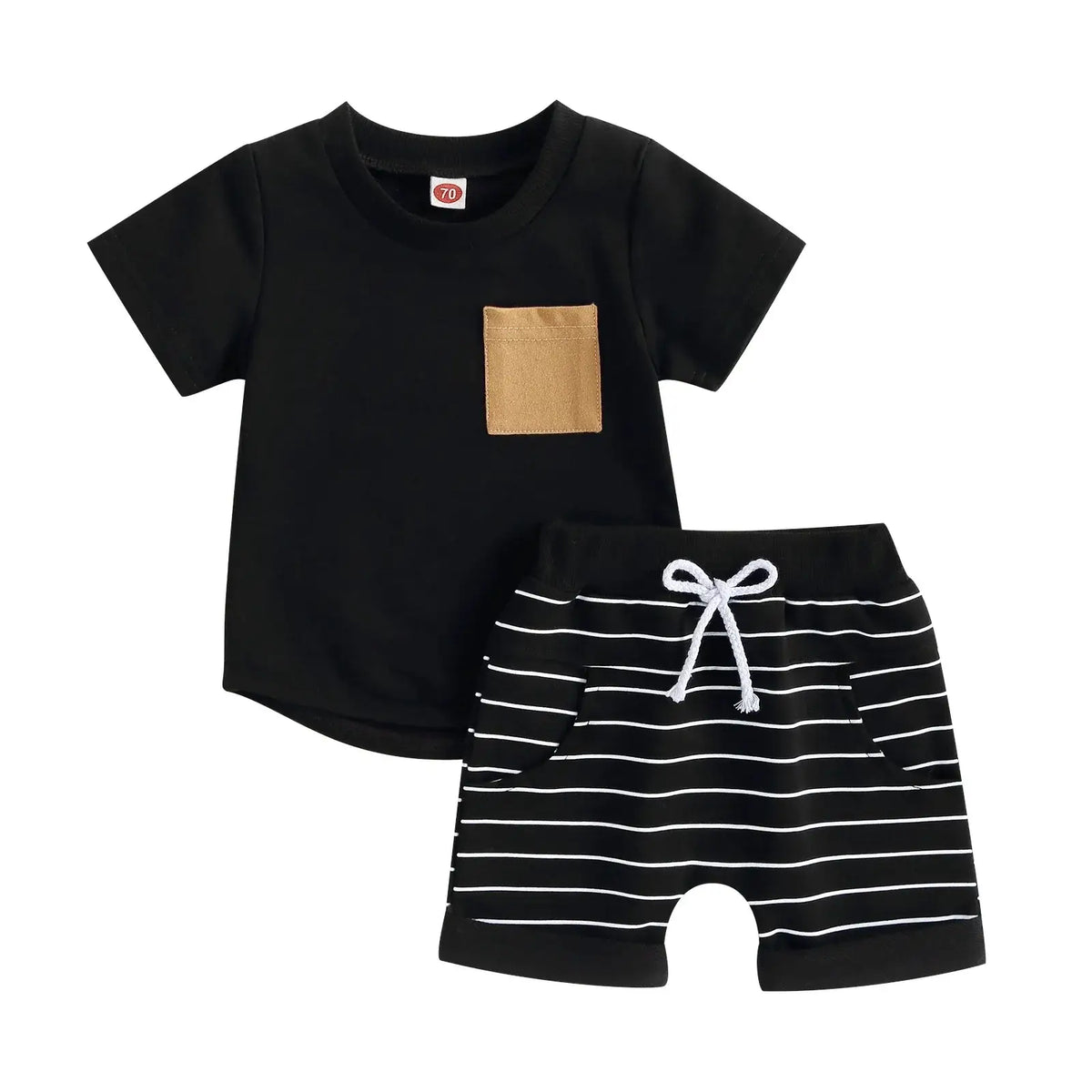 Riley Striped Shorts Set in black | Baby Boy & Toddler Boy Outfit (0-4 Years) - Lulu Babe