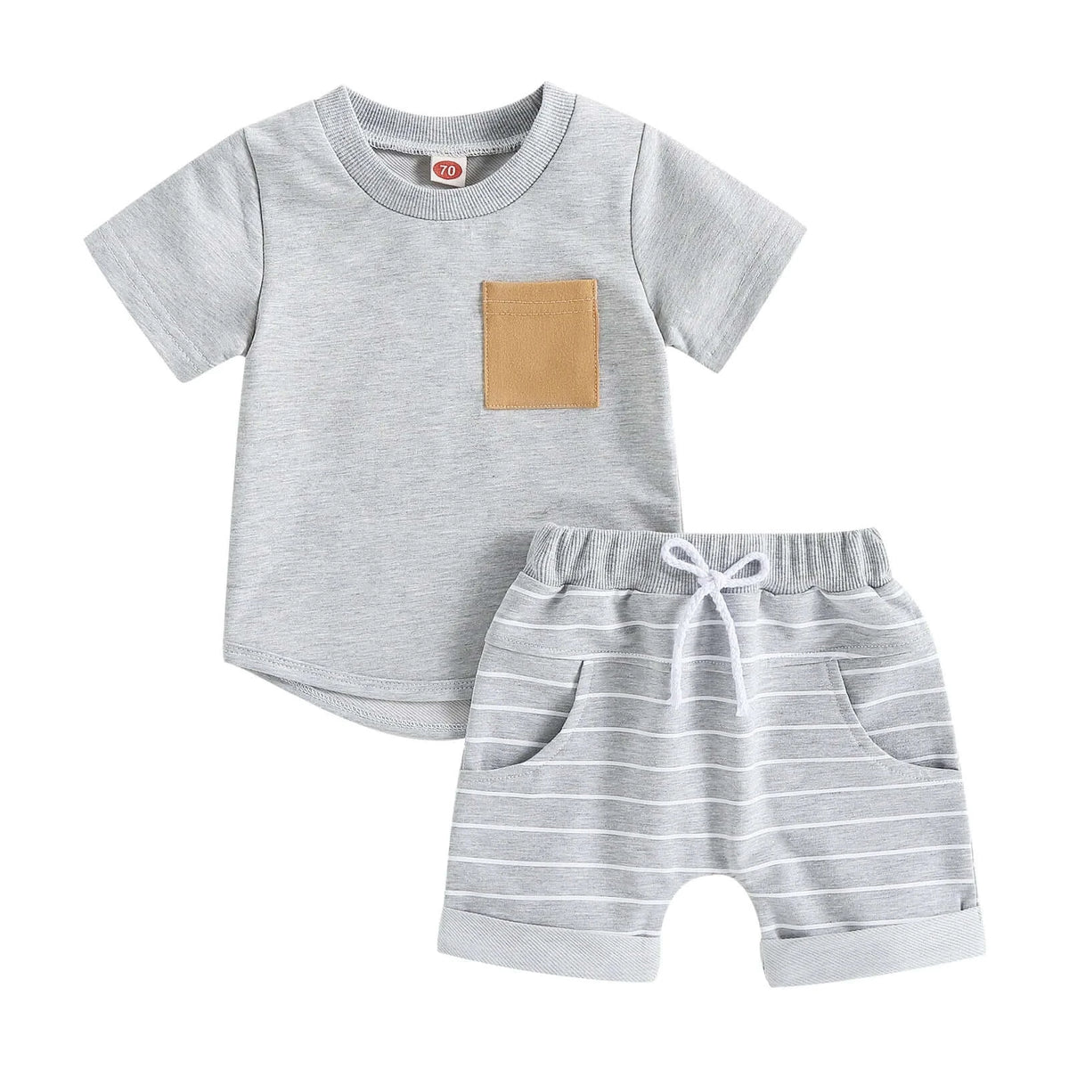 Riley Striped Shorts Set in grey | Baby Boy & Toddler Boy Outfit (0-4 Years) - Lulu Babe
