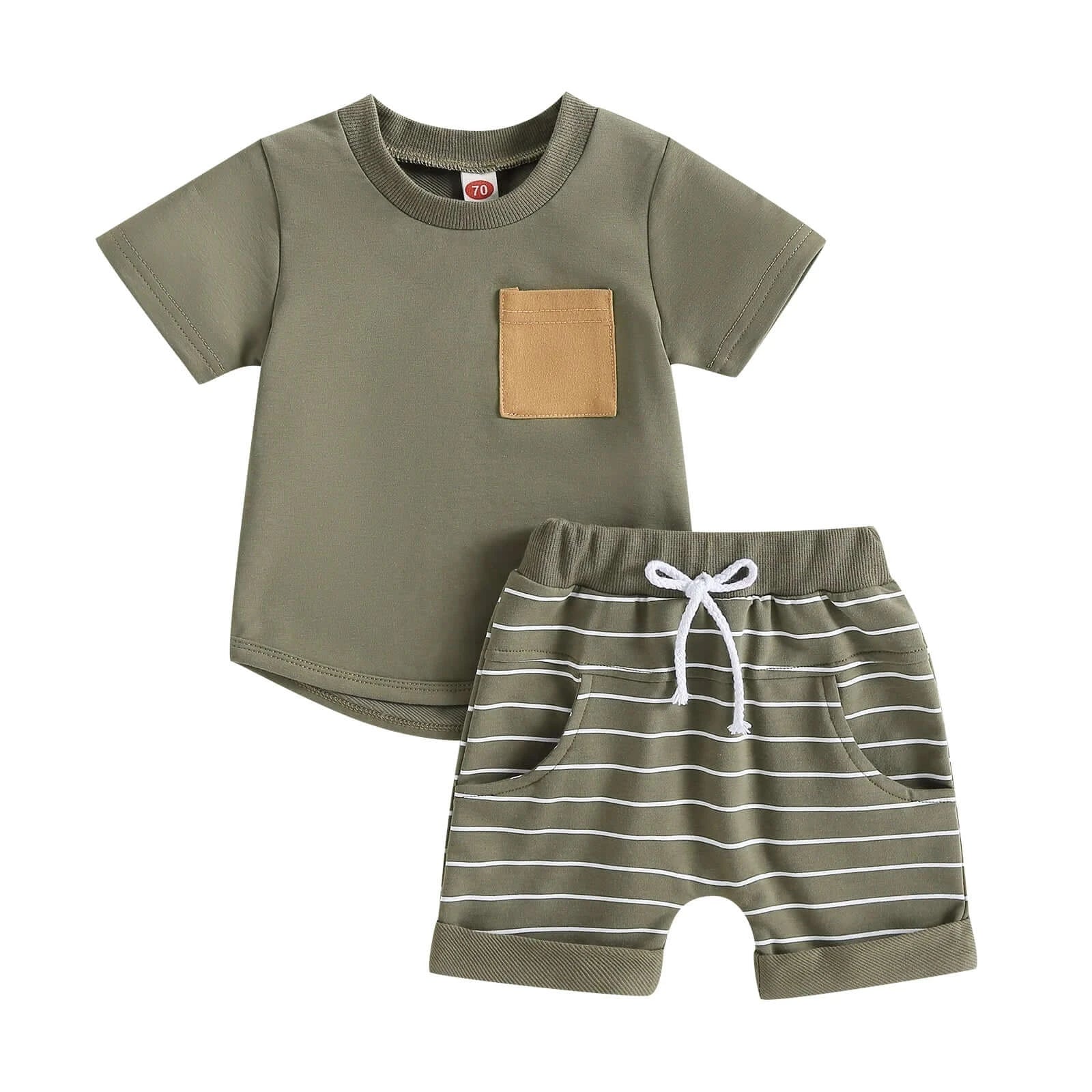 Riley Striped Shorts Set in olive green | Baby Boy & Toddler Boy Outfit (0-4 Years) - Lulu Babe