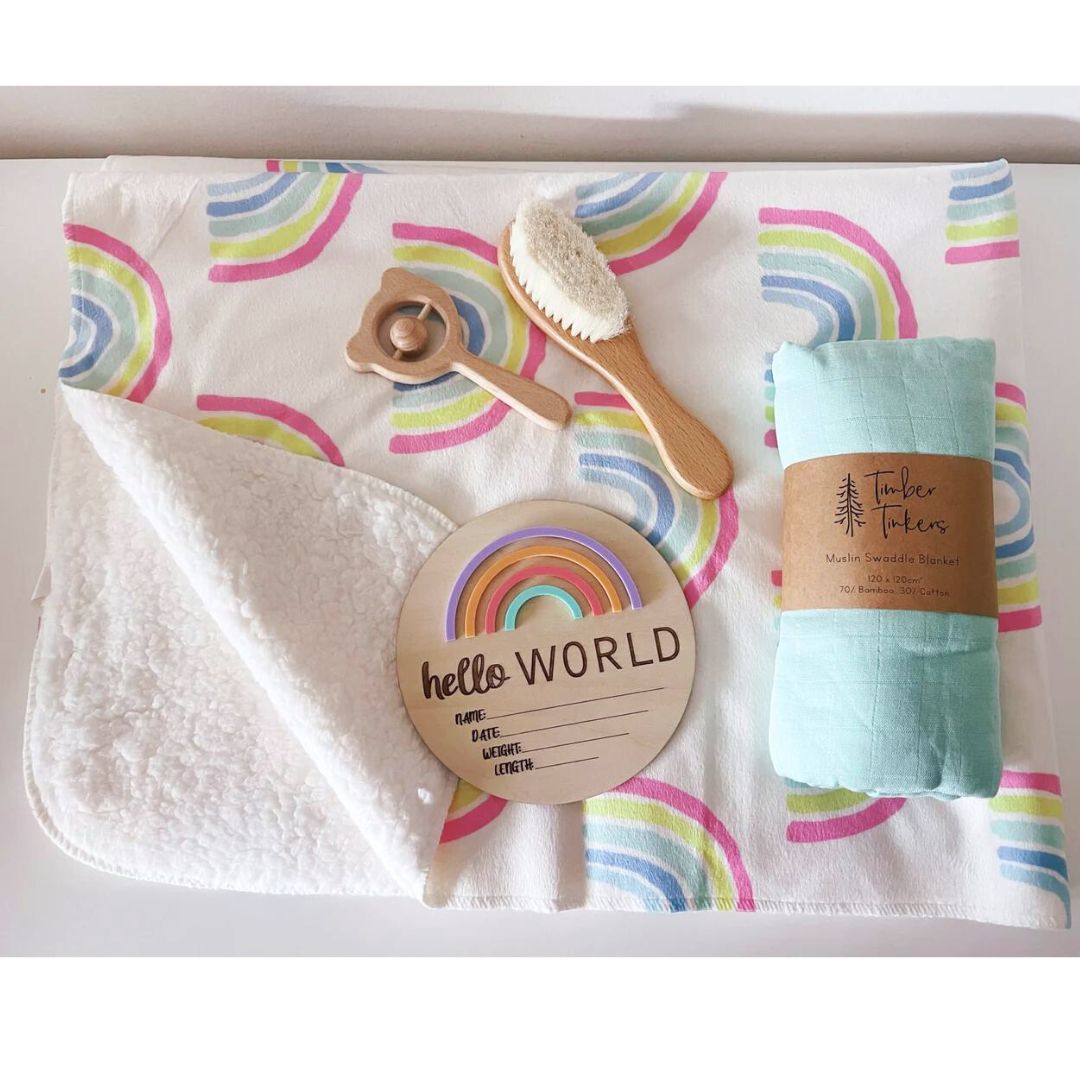 Rainbow Baby Gift Set | Newborn Blanket, Swaddle & Birth Disc