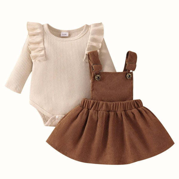 Baby Girl Autumn Outfit | Brown Corduroy Pinafore Dress Set Baby Girl Autumn Outfit | Brown Corduroy Pinafore Dress Set