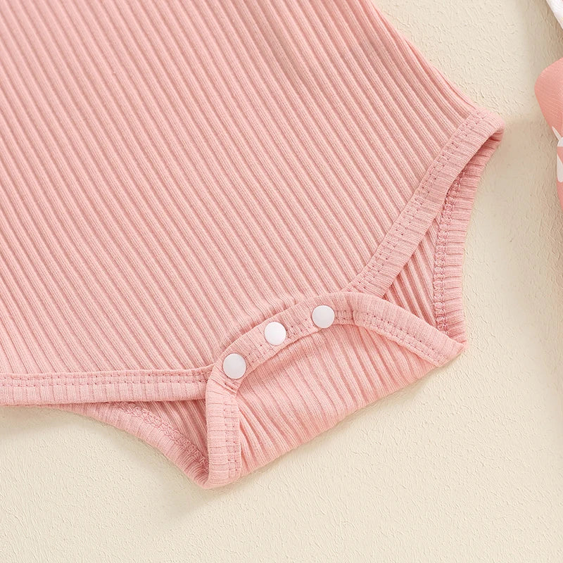 Daisy Overalls Set featuring a ribbed flutter-sleeve bodysuit in soft pink with snap buttons