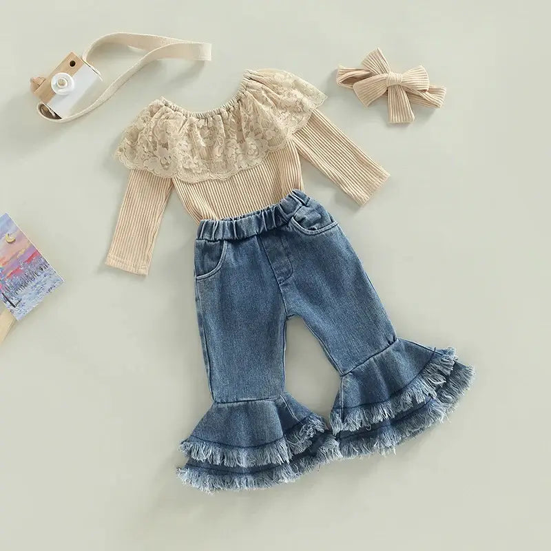 Boho Flared Jeans Baby Girl Outfit (in 3-6 months, 6-9 month &  9-12 months & 12-24 months) - Lulu Babe