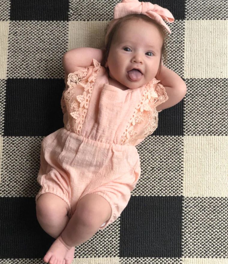 Harper Lace Baby Romper | Pink Baby Girl Onesie - Lulu Babe