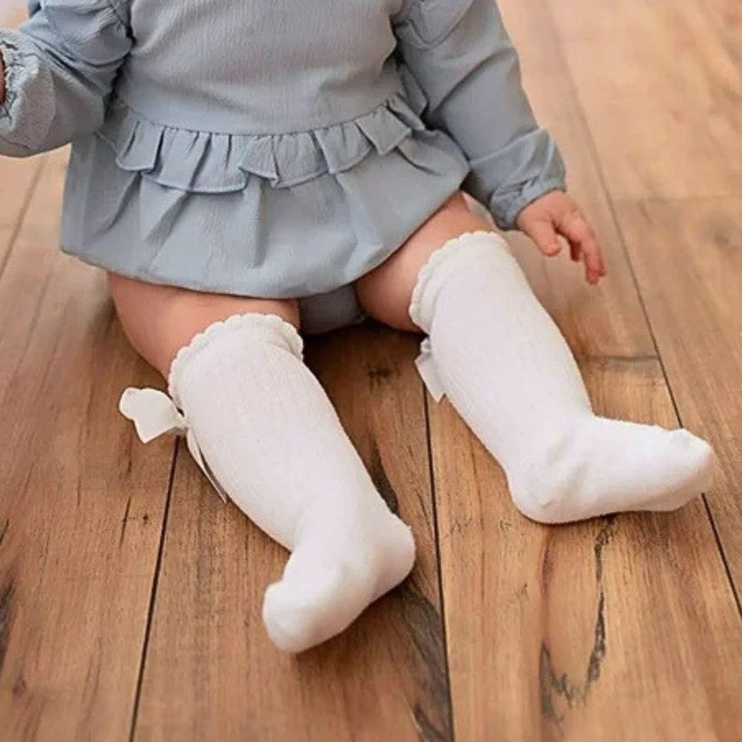 Bow Knee High Socks for Baby & Toddler Girls - white