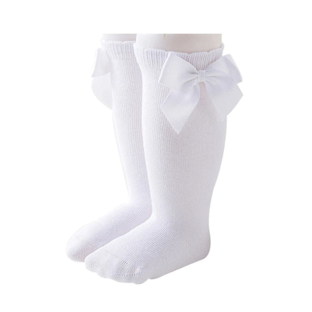 Bow Knee High Socks for Baby & Toddler Girls - white