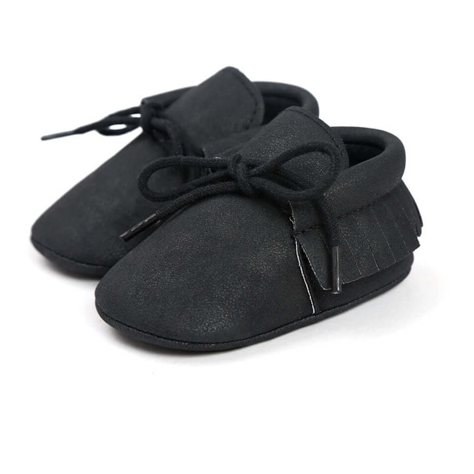 Black Baby Moccasins – Soft & Stylish Unisex Baby Shoes | Lulu Babe