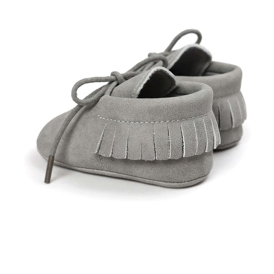 Grey Baby Moccasins – back view