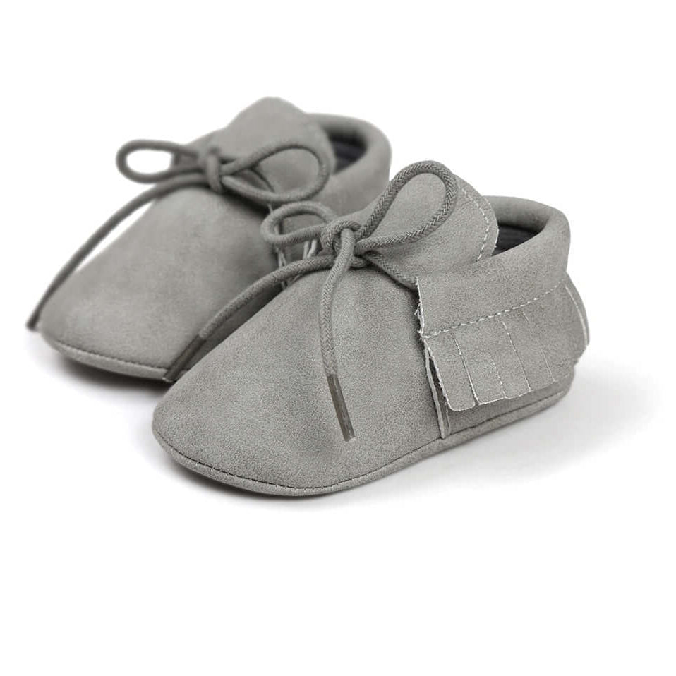 Grey Baby Moccasins – Soft & Stylish Unisex Baby Shoes | Lulu Babe