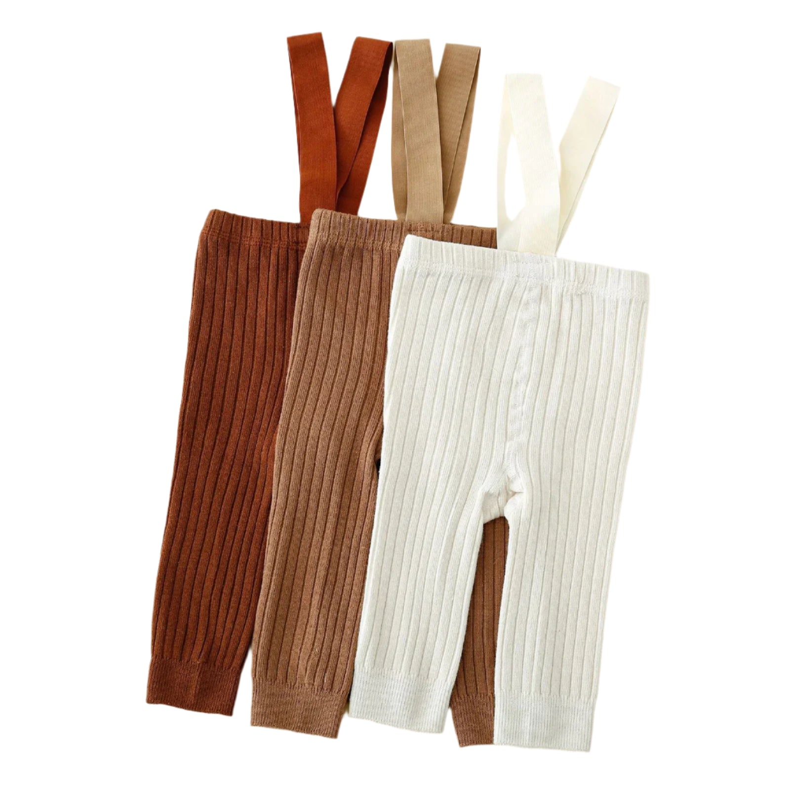 Ribbed baby suspender leggings in hazelnut