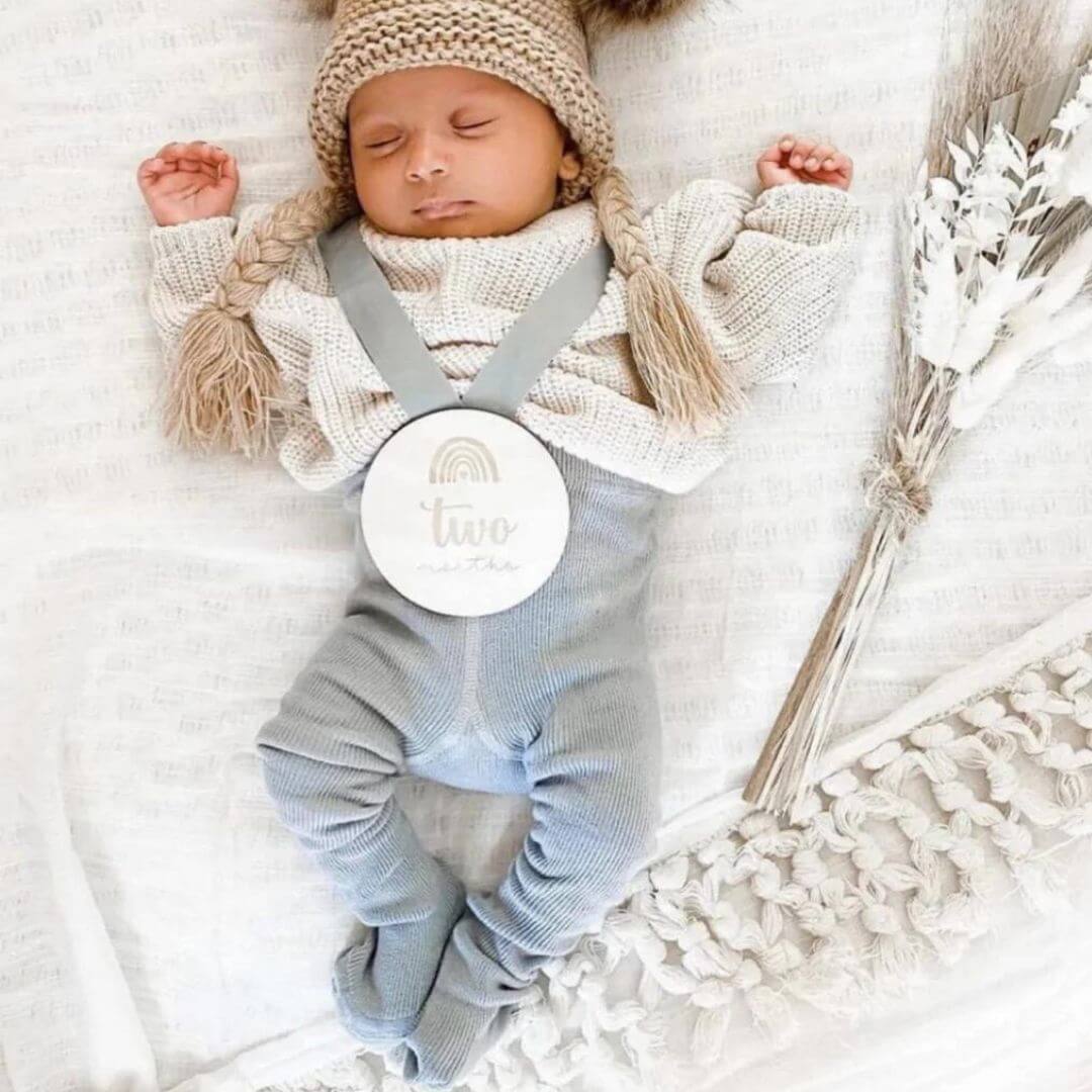 Baby wearing grey ribbed suspender tights - Lulu Babe