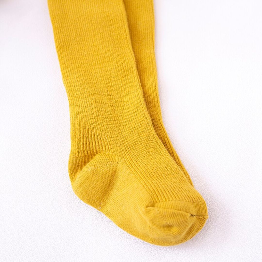 Ribbed Baby Suspender Tights Yellow - closeup - Lulu Babe