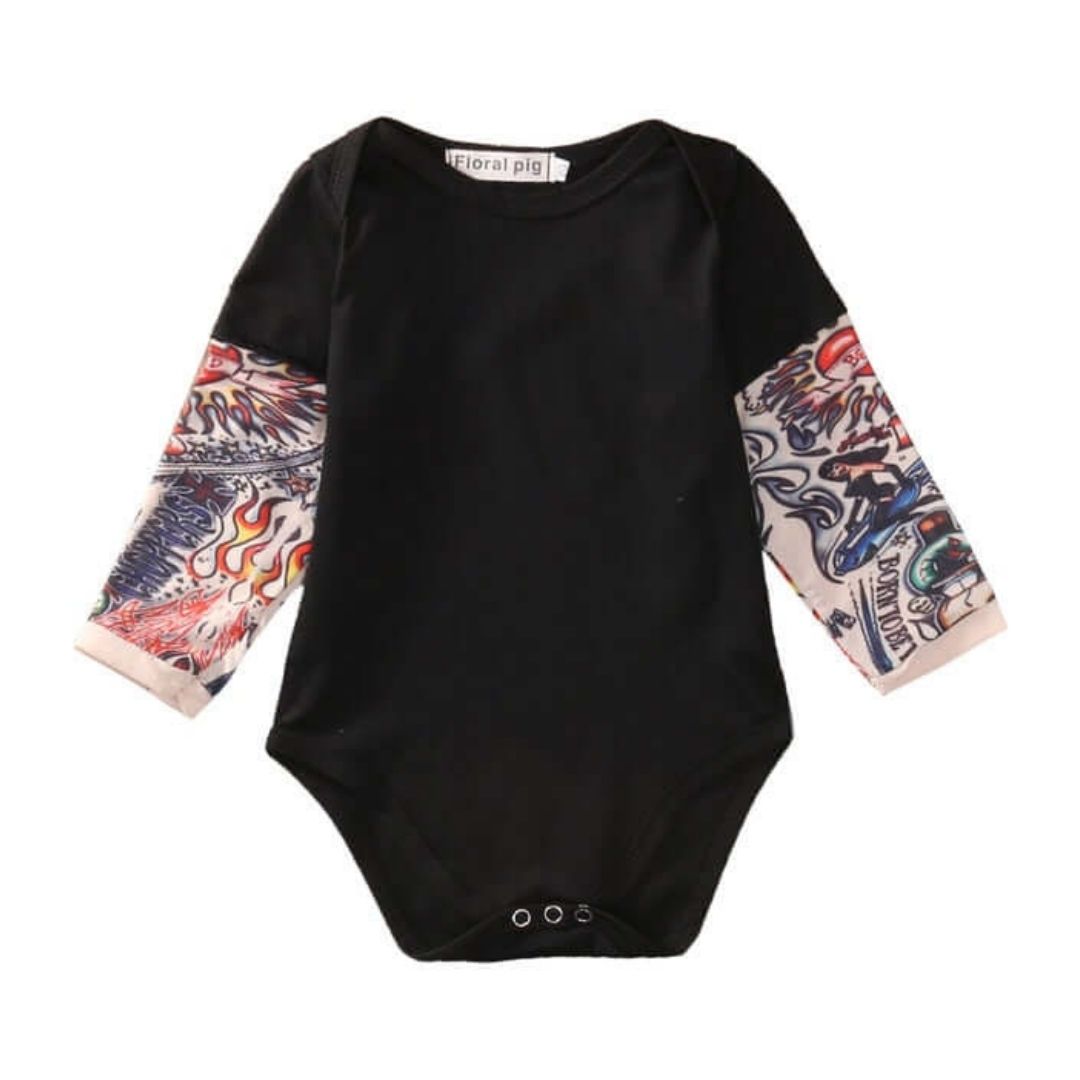Baby Tattoo Onesie | Cool Unisex Baby Romper with Long Tattoo Sleeves - Lulu Babe