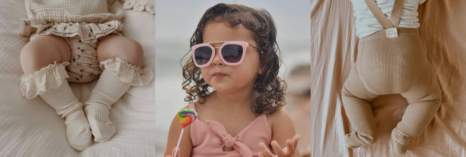 Baby and toddler accessories from Lulu Babe — lace knee high socks, kids sunglasses and ribbed suspender leggings