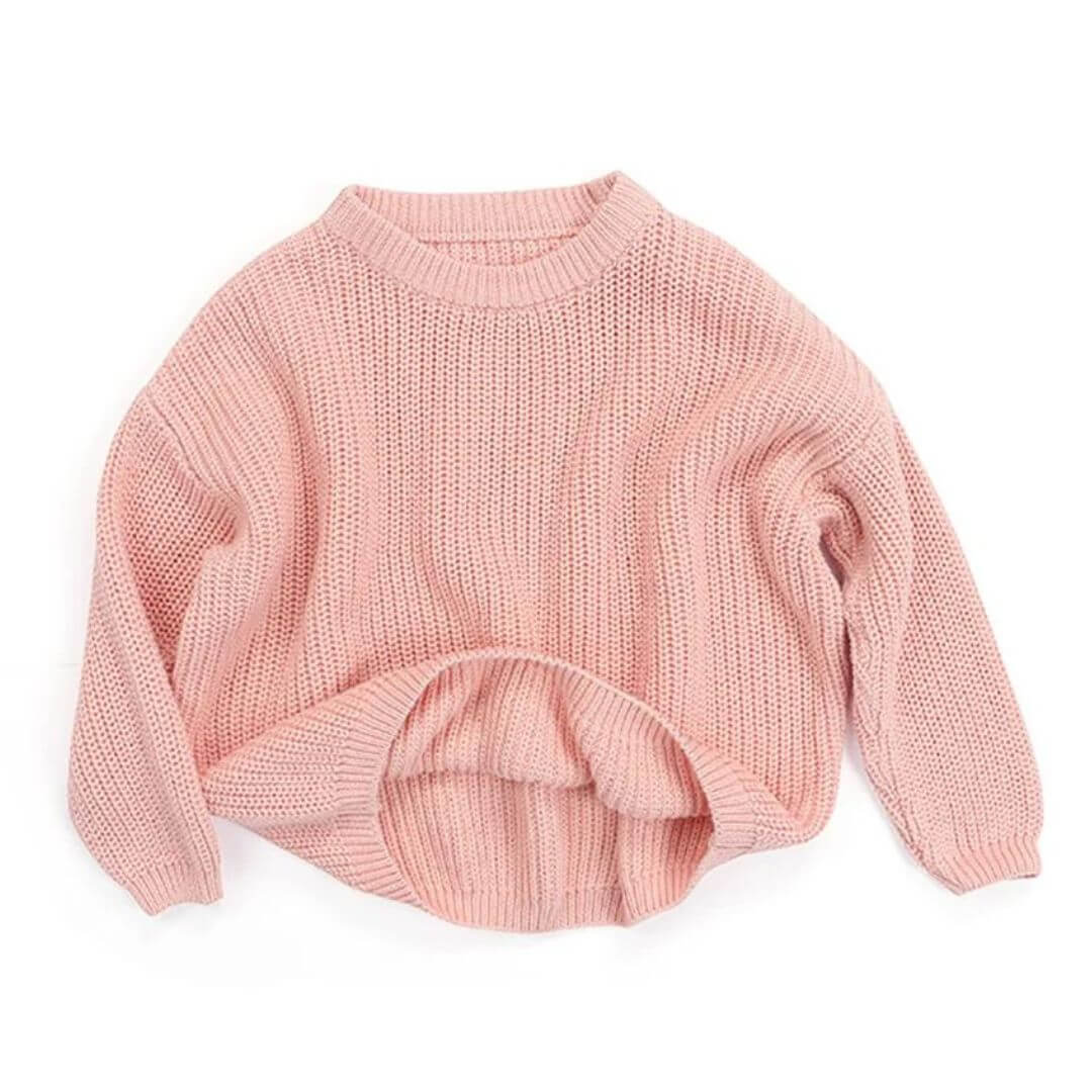 Baby pink knit jumper with ribbed cuffs and oversized style