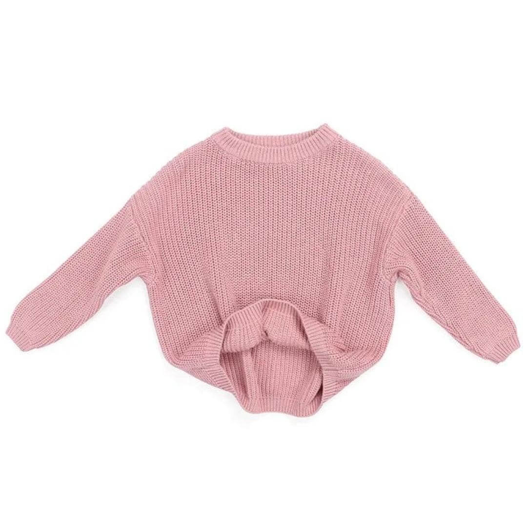 Rose oversized knit jumper for baby girls and toddlers with ribbed hem