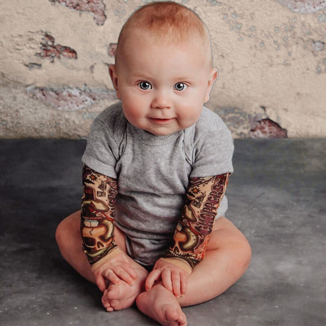 Baby Tattoo Onesie | Cool Unisex Baby Romper with Long Tattoo Sleeves - Lulu Babe