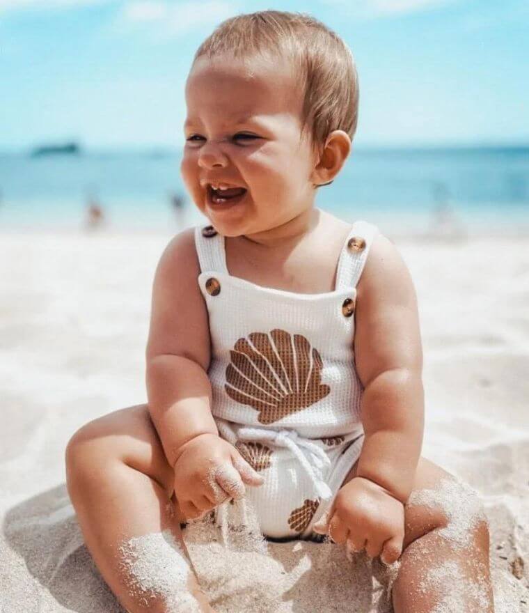 Unisex Baby Outfit | Shell Waffle Shorts & Romper Set - Lulu Babe