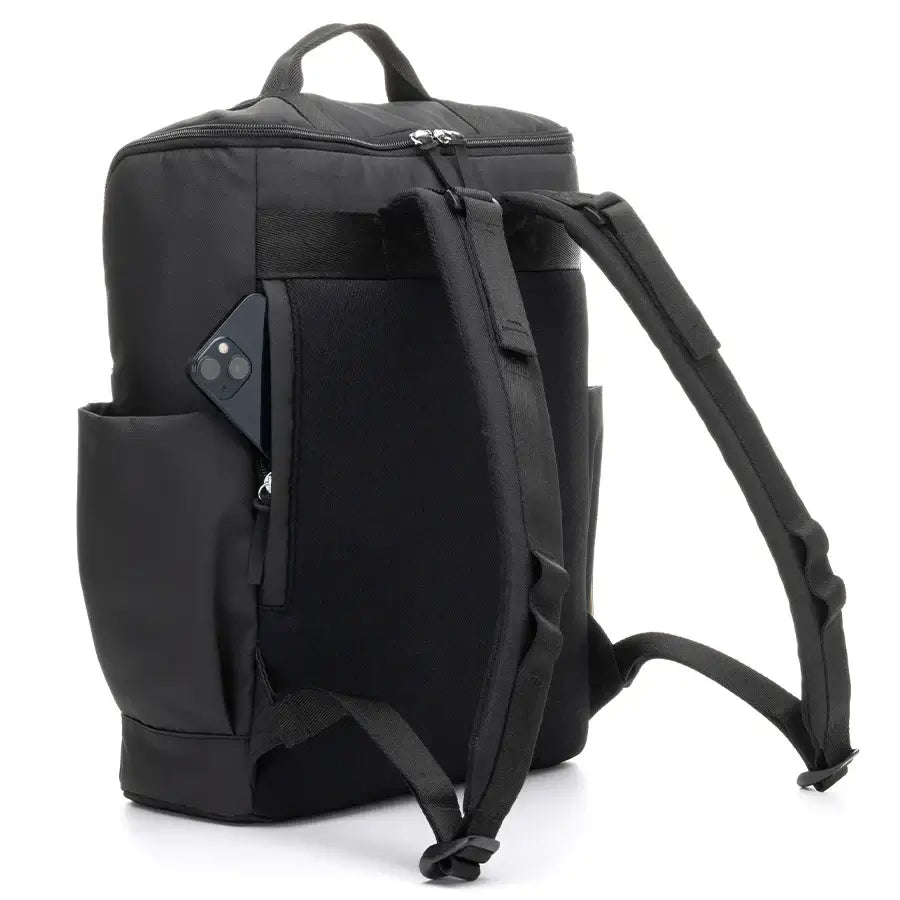 Babymel Finn nappy backpack in black, showcasing ergonomic design.