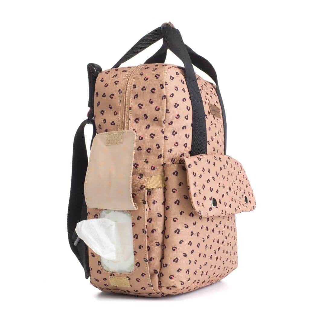 Babymel Georgi Eco Backpack Nappy Bag Caramel Leopard - wipes pocket