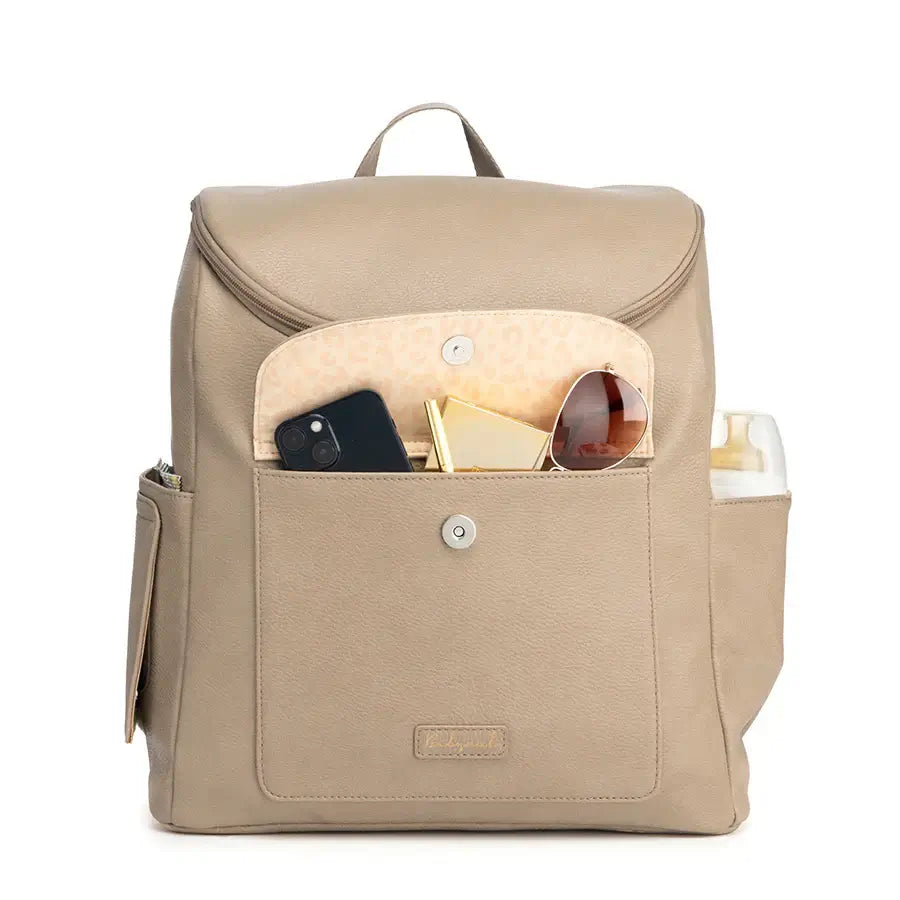 Babymel Lennox Nappy Backpack in Oat | Stylish Vegan Leather Nappy Bag - Babymel
