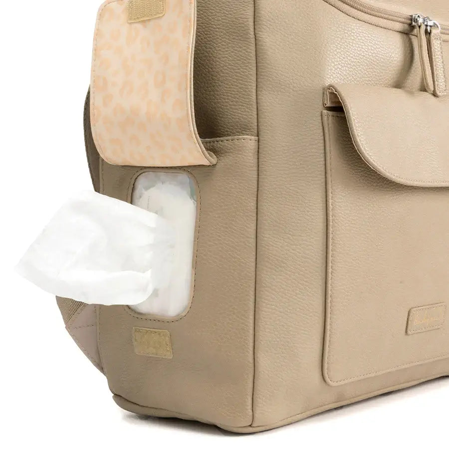 Babymel Lennox Nappy Backpack in Oat | Easy-wipes pocket