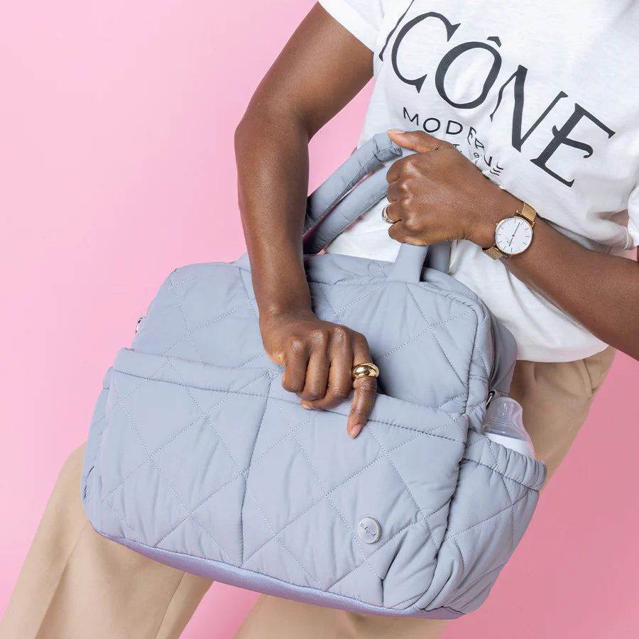 Babymel Willow Nappy Bag in duckegg grey - lifestyle image