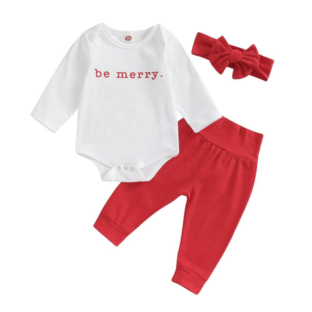 Be Merry Christmas Baby Set | Red &amp; White Girls Outfit - Lulu Babe