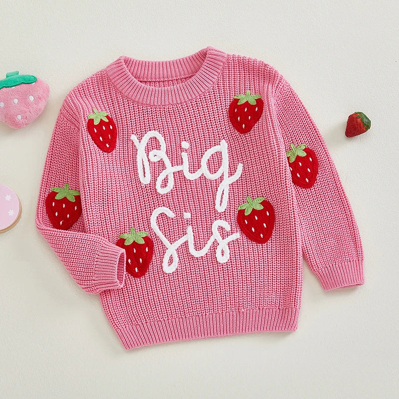  Pink chunky knit Big Sis jumper - flatlay
