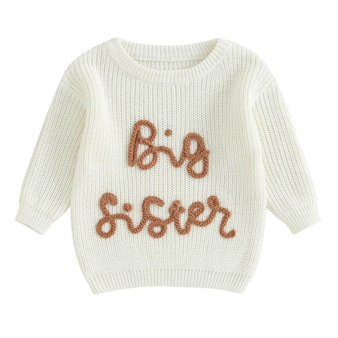 Big Sister Jumper in white knit with embroidery for 1-5 years