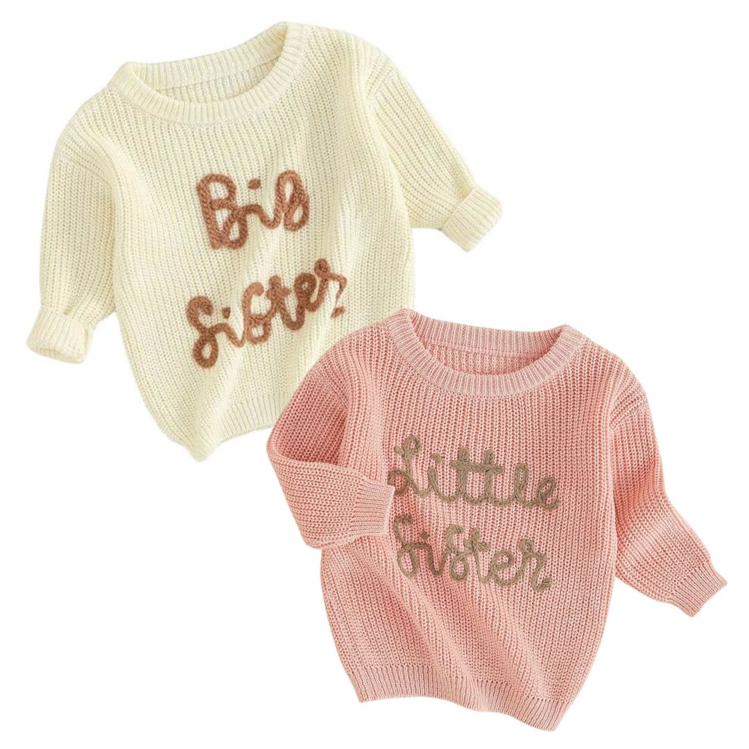 Big Sister & Little Sister Knit Jumpers in cream and pink - Lulu Babe