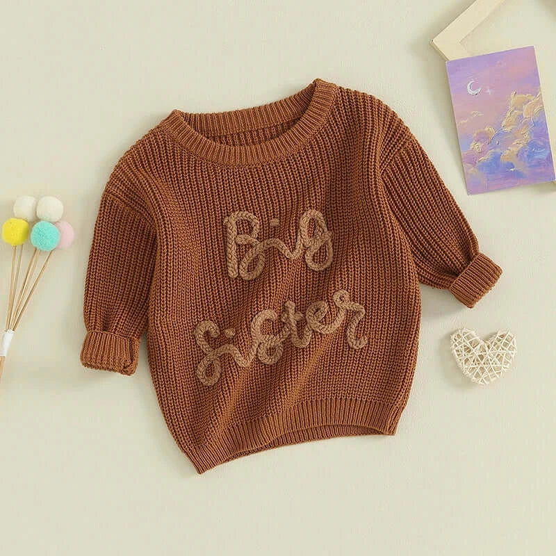 Big Sister Jumper in chocolate brown flat lay style