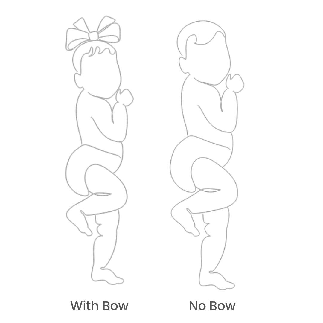 Outline designs of a baby with and without a bow, for use in personalized birth plaques.