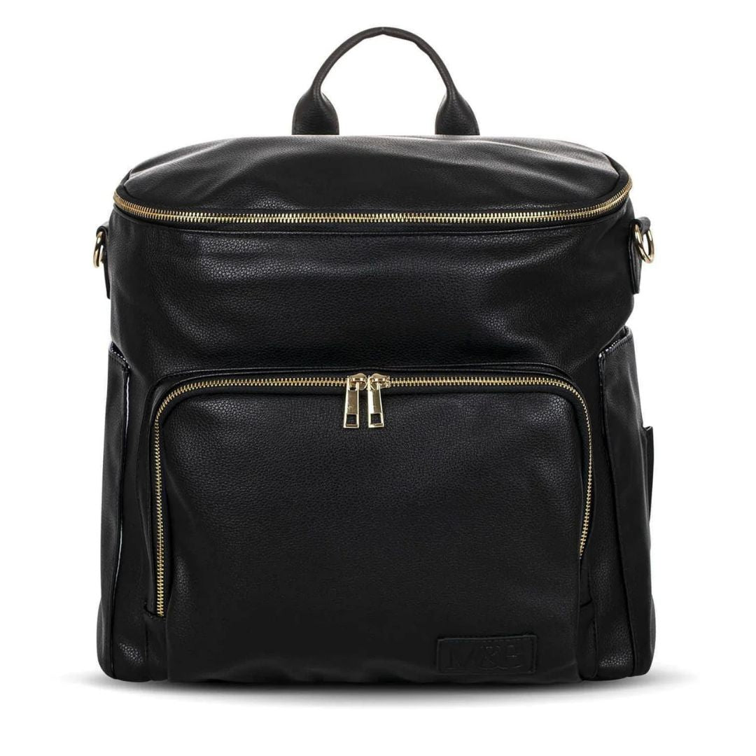 Black vegan leather nappy bag with shoulder strap