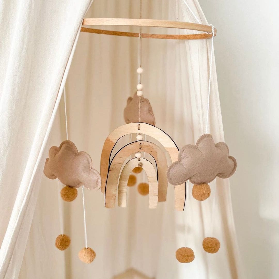 Boho Rainbow Nursery Mobile Handmade Baby Décor - Main Image