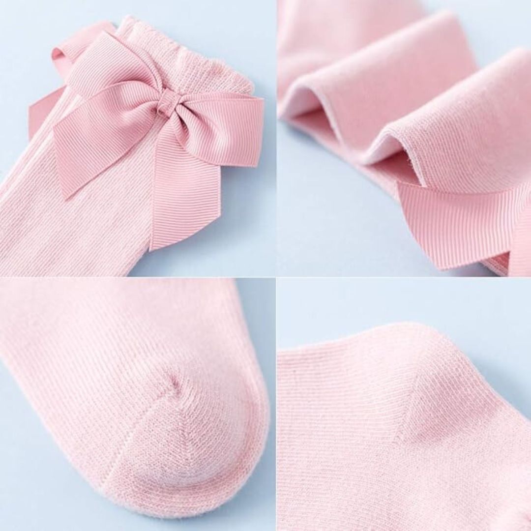 Bow Knee High Pink Socks for Baby & Toddler Girls | Stylish & Comfy - Lulu Babe