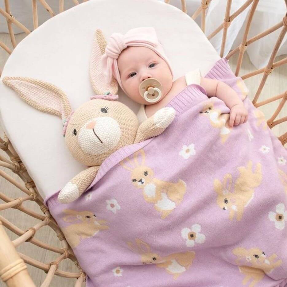 Soft Bunny Baby Blanket - Lilac 100% Cotton Knit - Lulu Babe