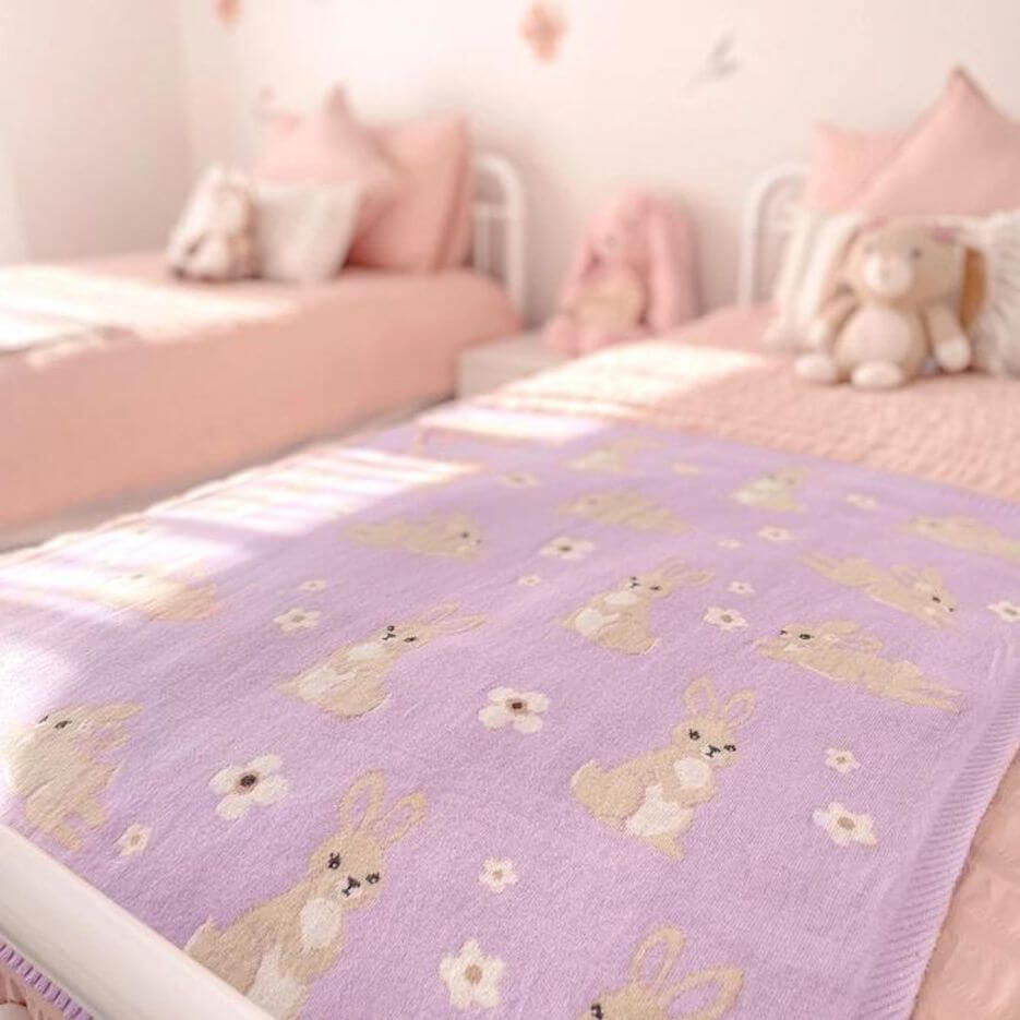 Soft Bunny Baby Blanket - Lilac 100% Cotton Knit - Lulu Babe