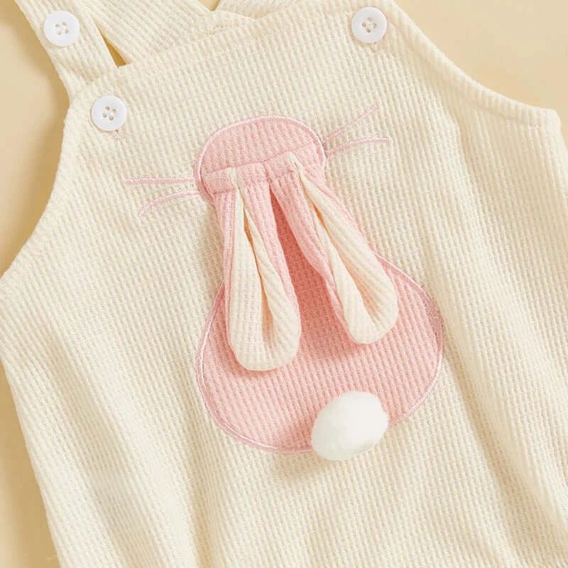 Waffle Bunny Baby Romper in cream with floppy bunny ears