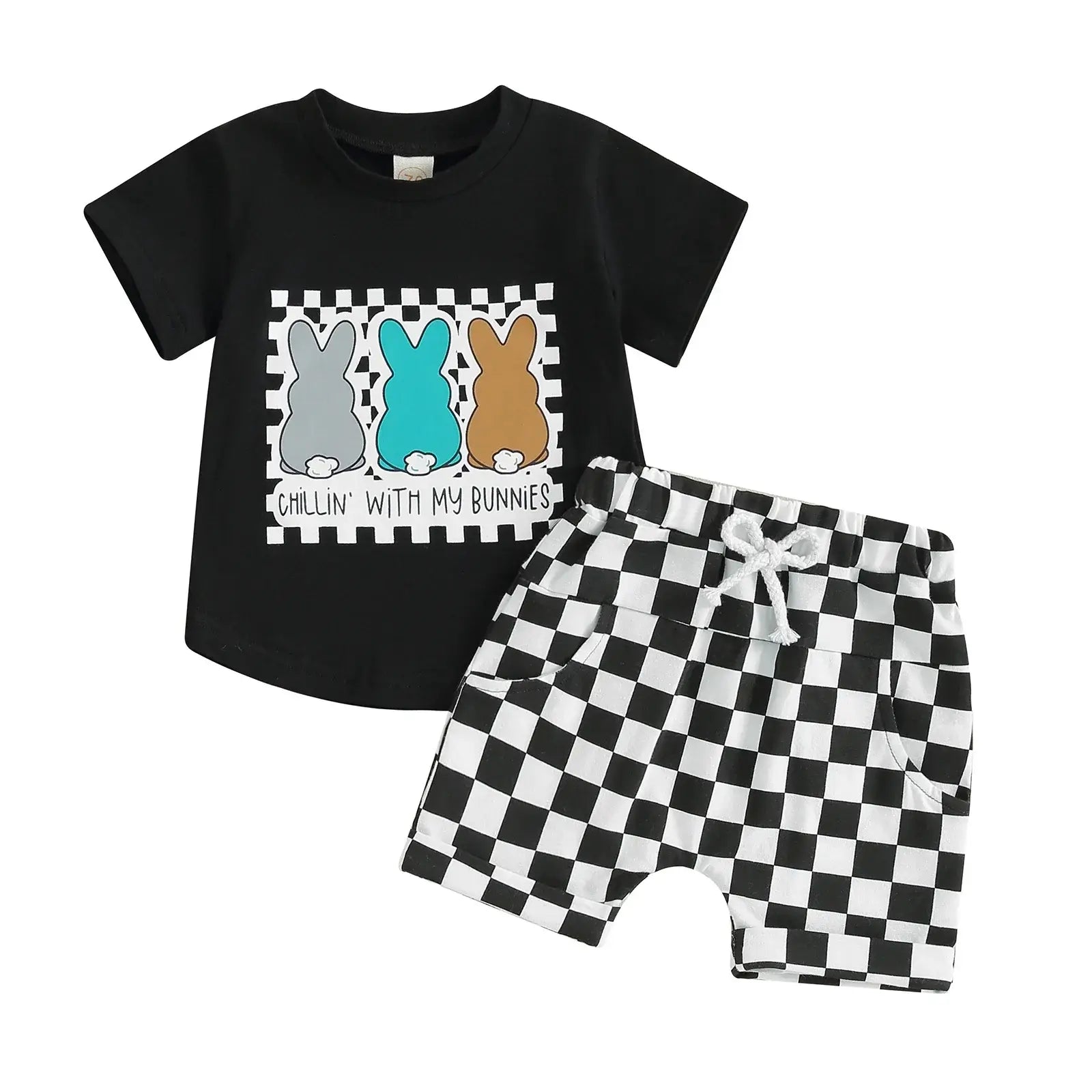 Checkerboard Bunny Shorts Set | Cute Baby & Toddler Boy Outfit - Lulu Babe