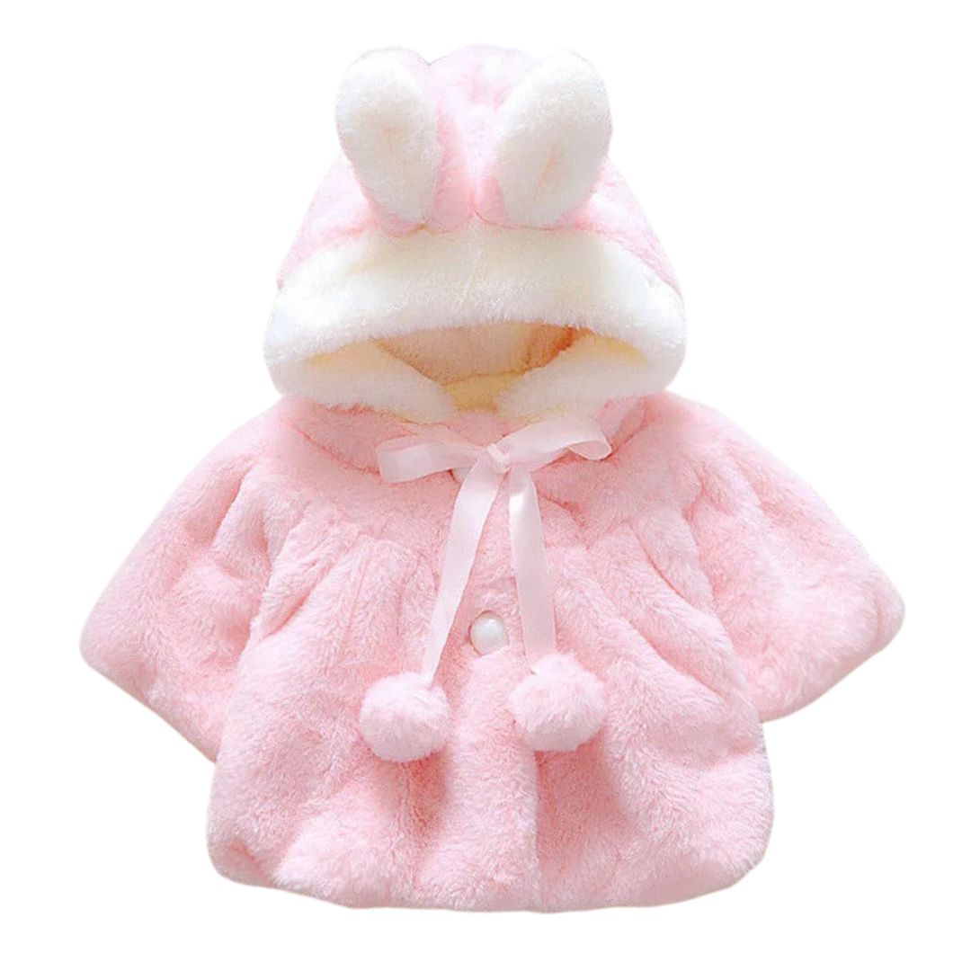 Pink Rabbit Hare Jacket Pink fleece bunny baby jacket with ears on hood