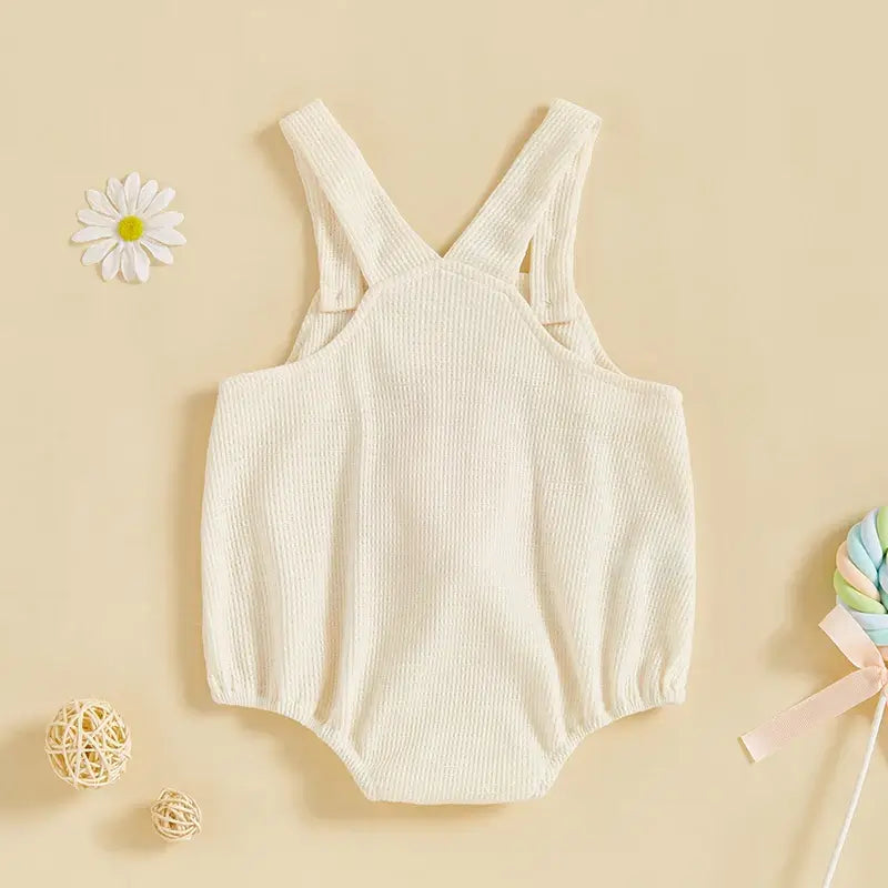 Waffle Bunny Baby Romper in cream - rear view
