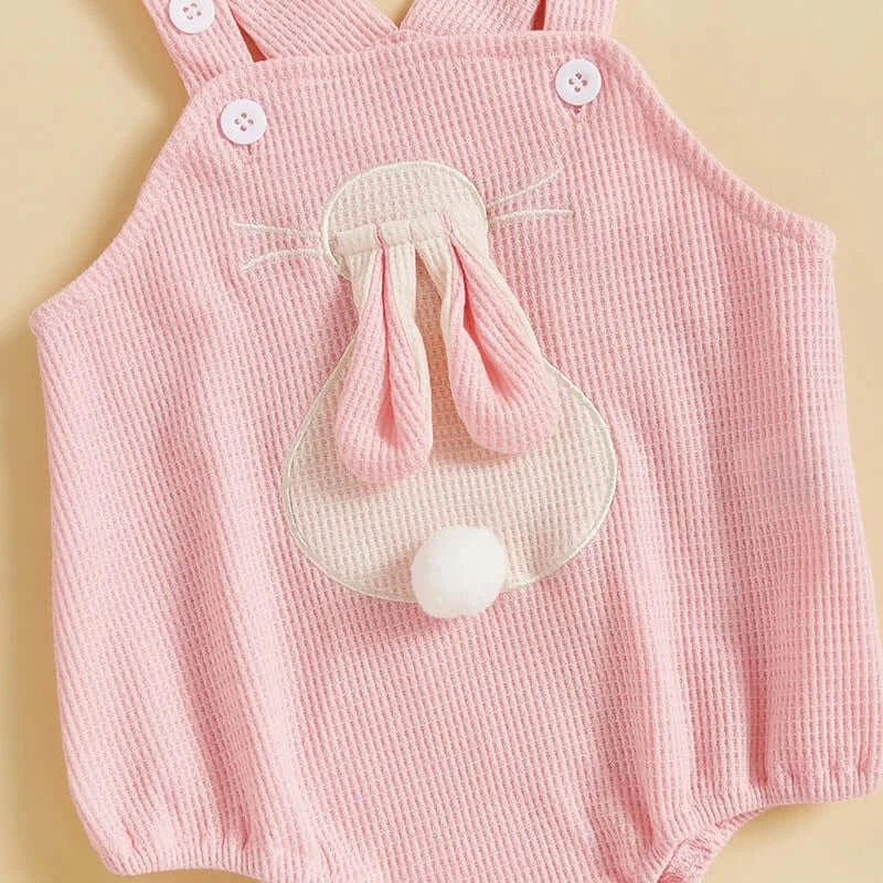 Waffle Bunny Baby Romper in pink with floppy bunny ears