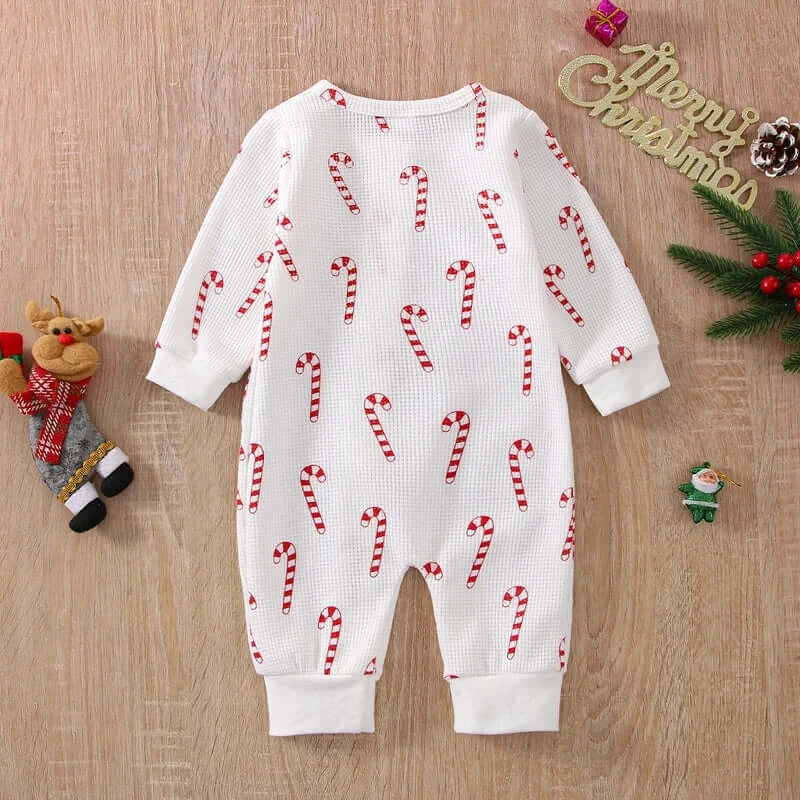 Candy Cane Zipper Romper | Long-Sleeve Waffle Baby Onesie - Lulu Babe