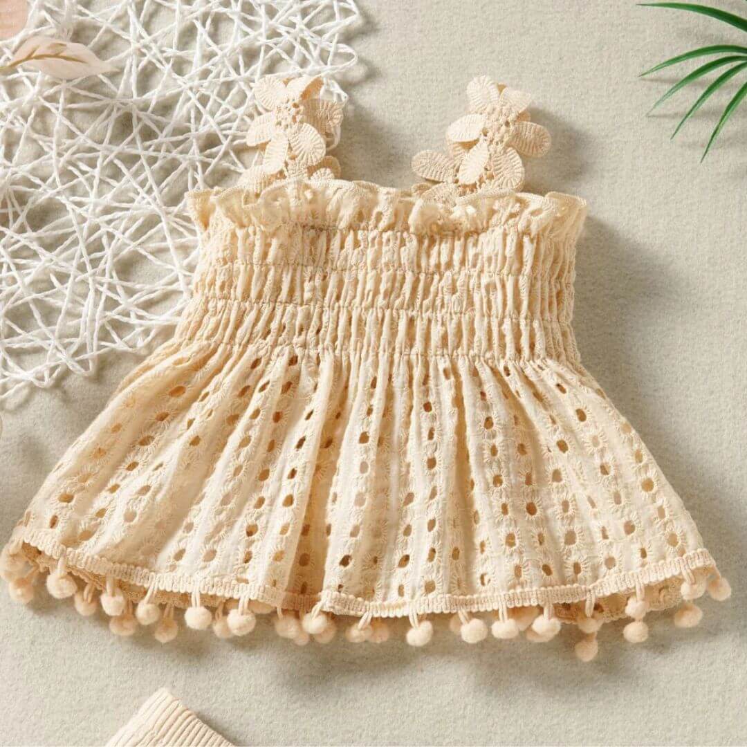 Boho Baby Girl Outfit | Beige Lace Top & Ribbed Shorts (0-18M) - Lulu Babe